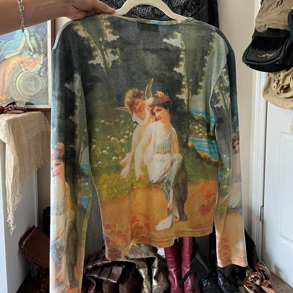 P&N Vintage 2000s Fairy All Over Print Long Sleeve Top Blue Fairycore Y2K M - Picture 7 of 7